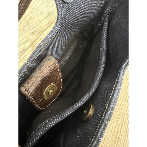 Vtg Y2K Small Denim Handbag Faux Leather Lace Up Front Blue Jean Shoulder Bag - Picture 14 of 15